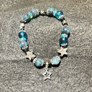 Elegant Blue and Silver Star Charm Bracelet natural stone and glass
